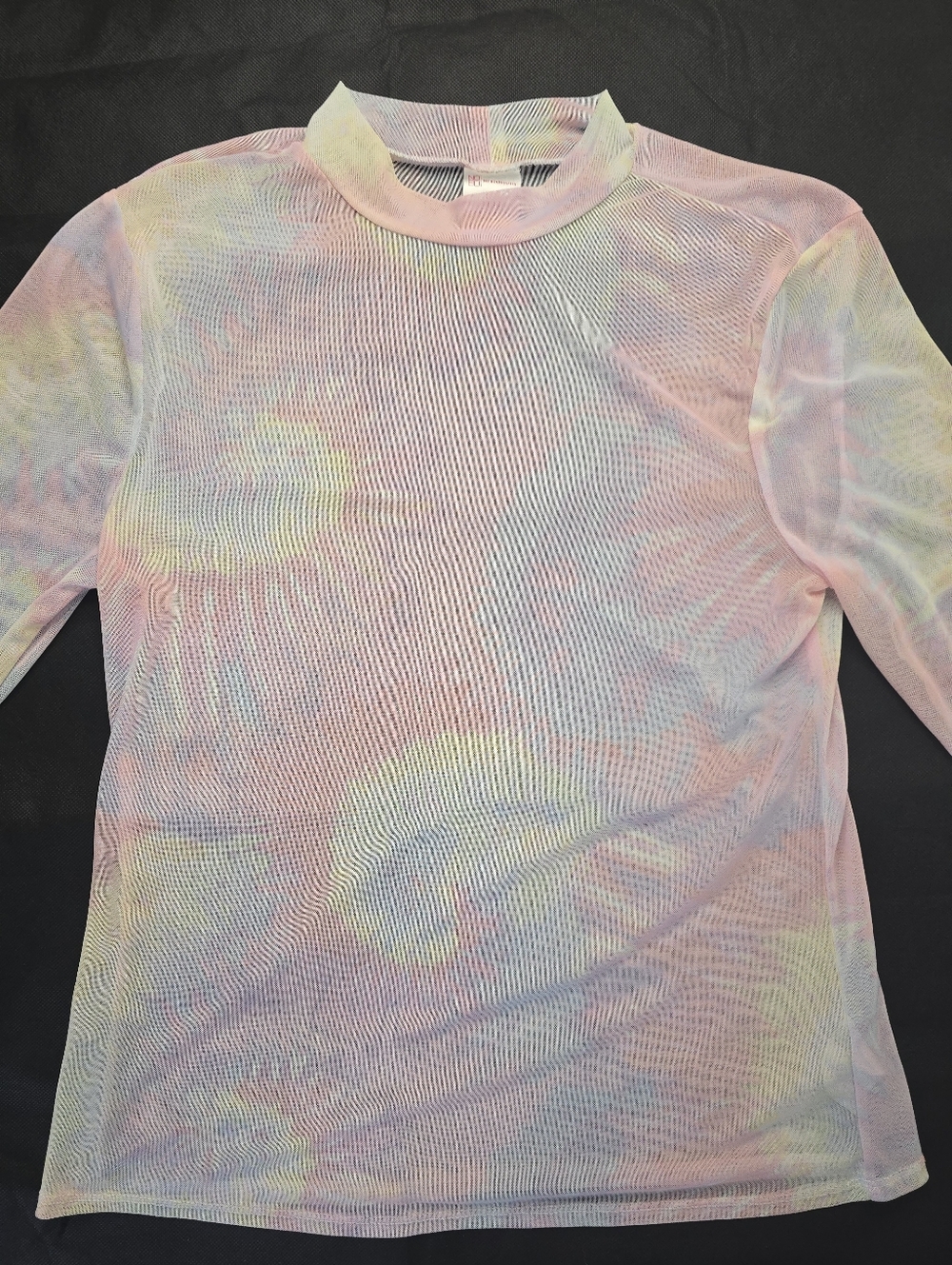 No Boundaries Sheer Top Pastel Pink Tie Dye Mesh 3/4 Sleeve Mock Neck Y2K L - Picture 5 of 12